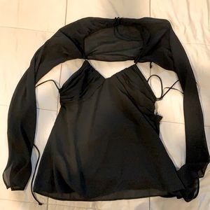 Zara black mesh shoulder long sleeve blouse